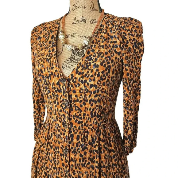 Zara TRF Animal Cheetah Print Pleated Shoulder Lined Jacket Dress Sz Small Maxi - Picture 10 of 15